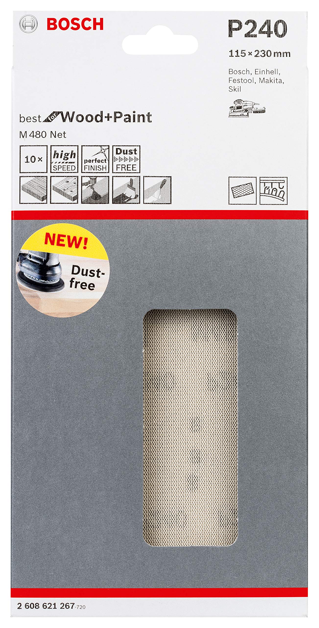 Bosch Professional Set of 10 Sanding Sheets M480 Best for Wood and Paint (Wood and Paint, 115 x 230 mm, grit G240, Accessories for Orbital Sanders)