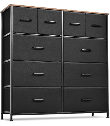 DEXTRUS Gray Fabric 9-Drawer Storage Tower - Sturdy Metal Frame Dresser For Bedroom & Living Room