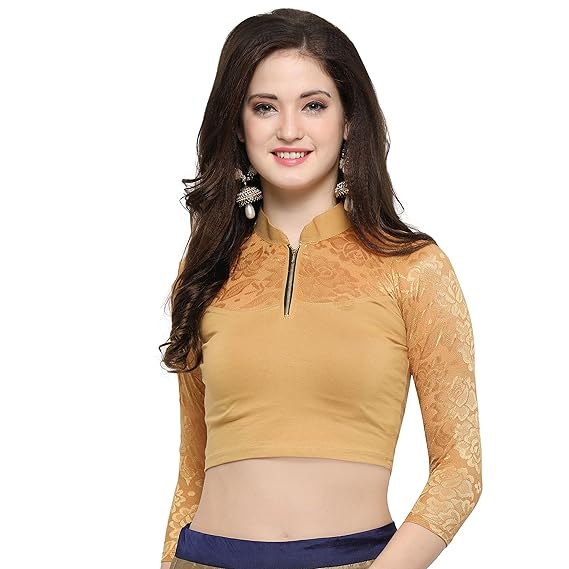 Women's Beige Cotton Lycra Stretchable Readymade Blouse