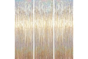 Voircoloria 3 Pack 3.3 x 6.6 ft Champagne Foil Fringe Backdrop, Tinsel Streamers Party Decorations, Fringe Backdrop for Birthday, Photo Booth Props for Bachelorette, New Years Eve Party Supplies