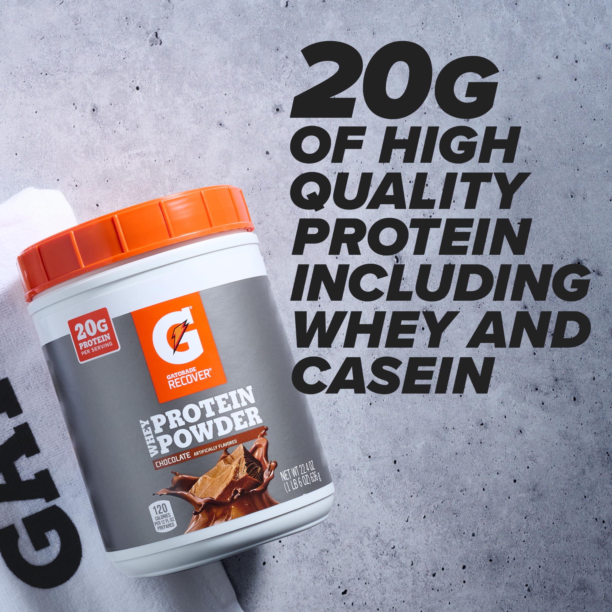 Gatorade Whey Protein Powder, Chocolate, 22.4 Ounce (20 servings per canister, 20 grams of protein per serving)