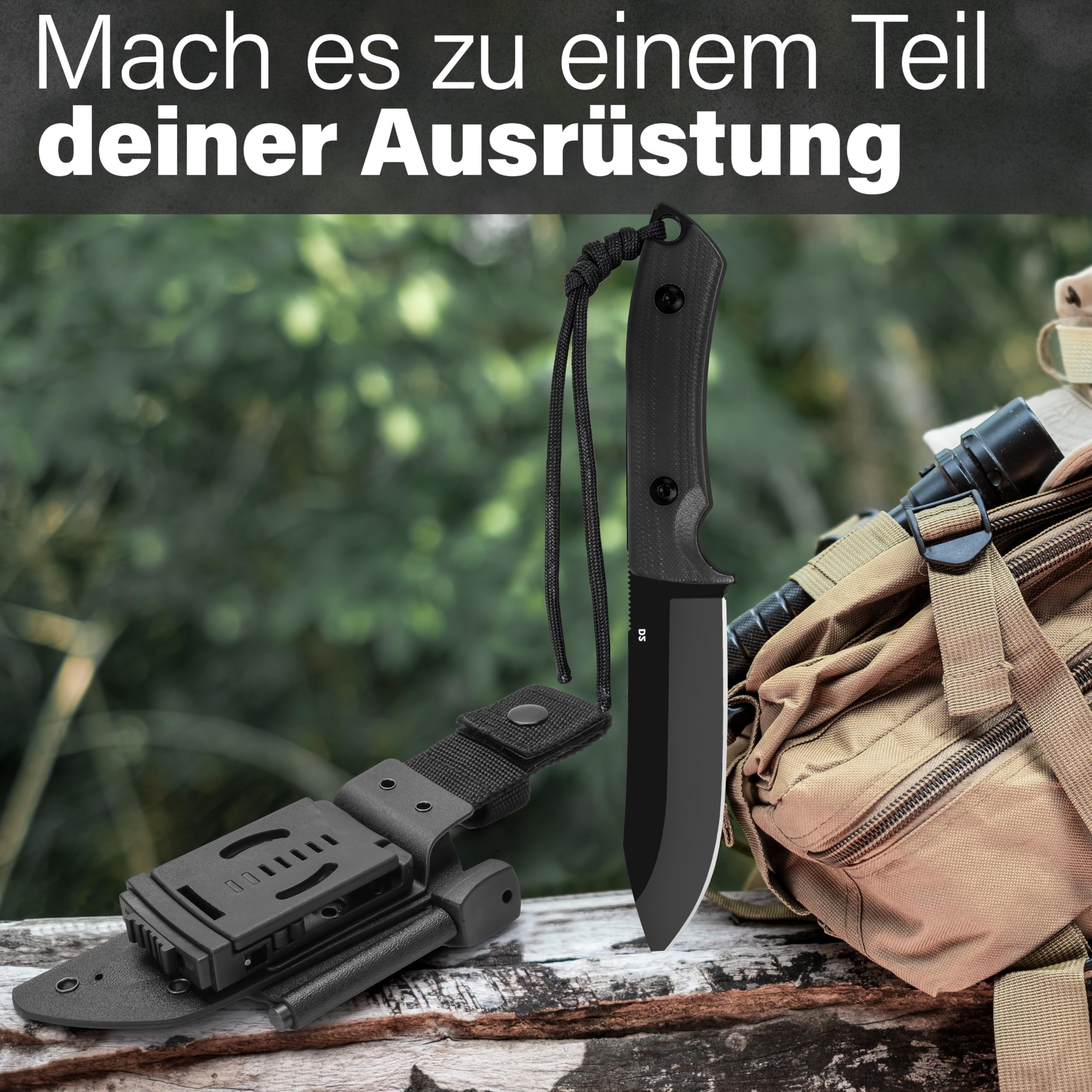 GREIFS® Outdoor-Messer aus D2 Stahl mit Kydex Holster und Feuerstahl, edles Survival Messer für die Bushcraft Ausrüstung, Jagdmesser, Schnitzmesser, Fahrtenmesser (Milan/Schwarz) 7
