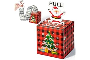 Xqumoi Christmas Santa Money Box for Cash Gift Pull, Money Gift Boxes for Cash with Pull Out Card Funny Xmas Buffalo Plaid Holiday Surprise Merry Christmas Creative Way to Give Cash as A Gift