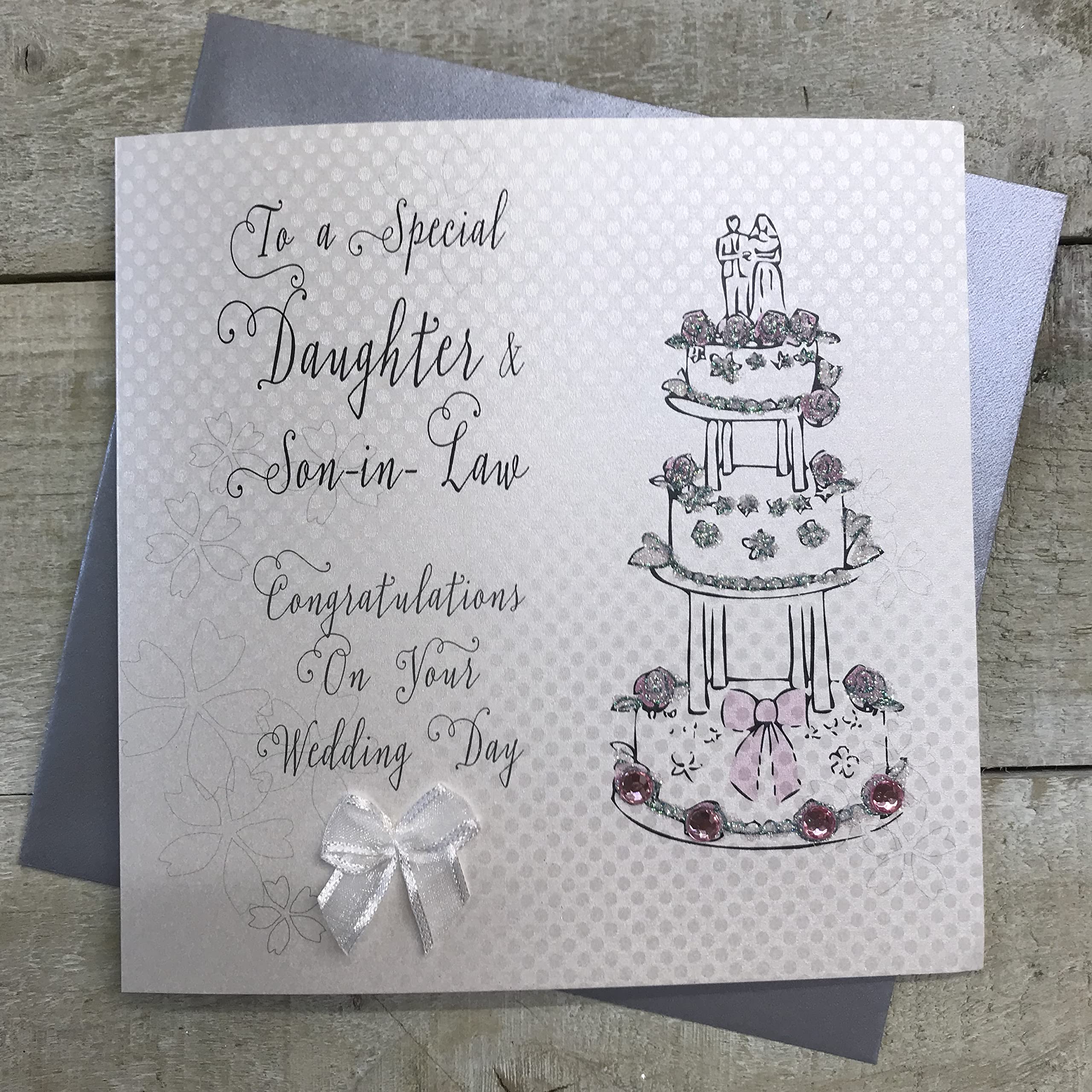 White Cotton Cards To A Special Daughter and Son-in-Law Congratulations on Your Wedding Day, BD28, 16cm x 16 cm