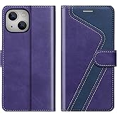 CIVICASE for iPhone 14 Wallet Case,Leather Flip Case [RFID Blocking] Credit Card Holder Folio Magnetic Stand TPU Shockproof Cover Color Matching for iPhone 14 (6.1") Purple Blue
