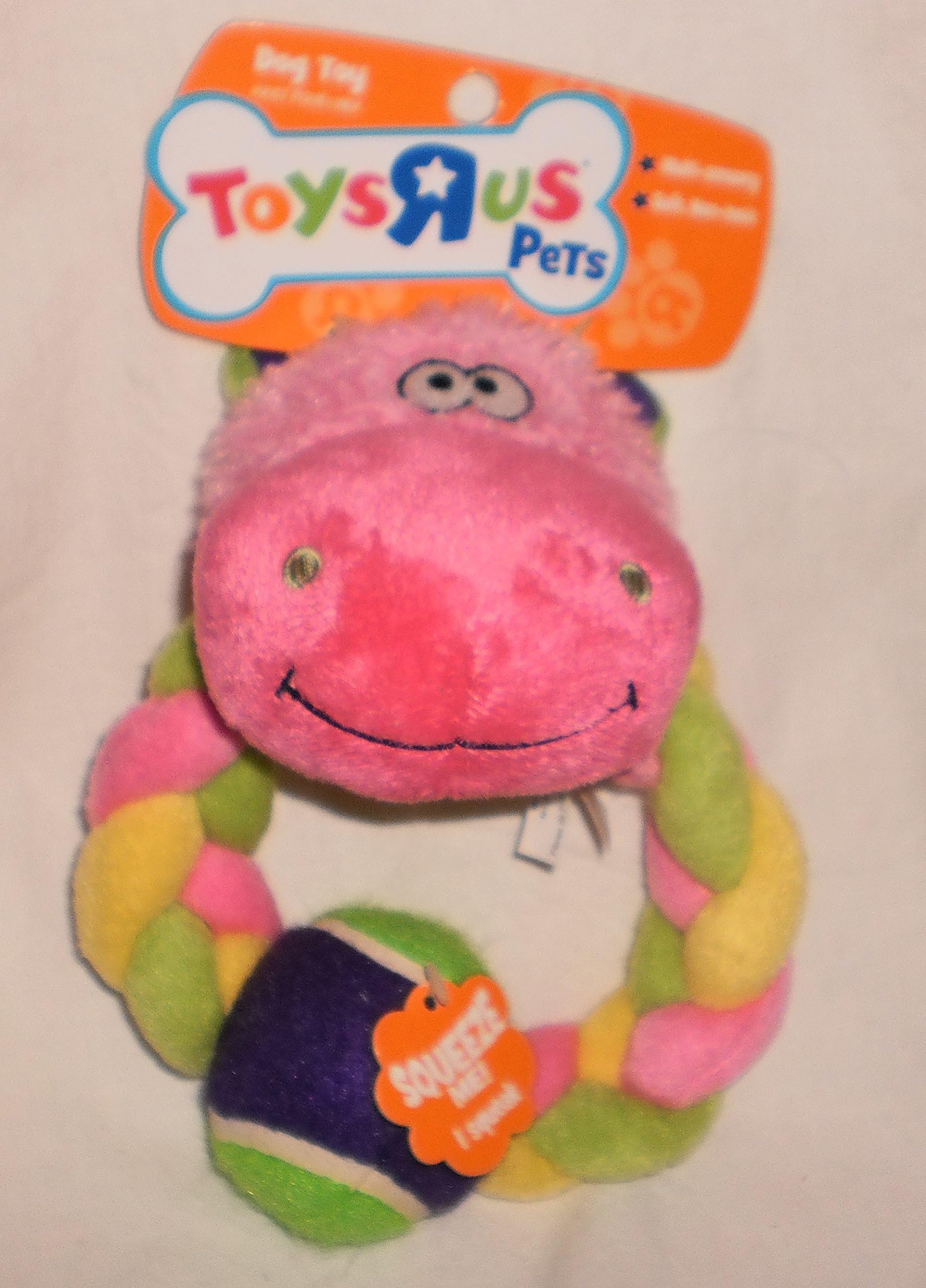 ToysRUs Pets Plush Hippo With Tennis Ball& Rope Ring