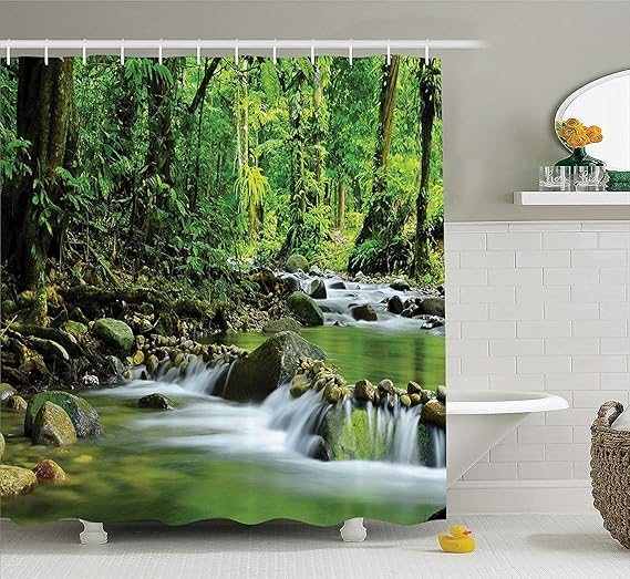 GAOFENFFR Rainforest Decorations Shower Curtain Set Mountain Stream in A Tropical Rain Forest