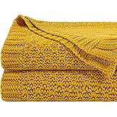 NTBAY Cable Knit Cooling Throw Blanket, Soft and Breathable Throw Blanket 51x67 Inches Made from Rayon Derived from Bamboo for Couch, Sofa, Nap, Ginger Yellow
