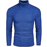 COOFANDY Men's Slim Fit Turtleneck Sweater Casual Knitted Twisted Pullover Solid Sweaters