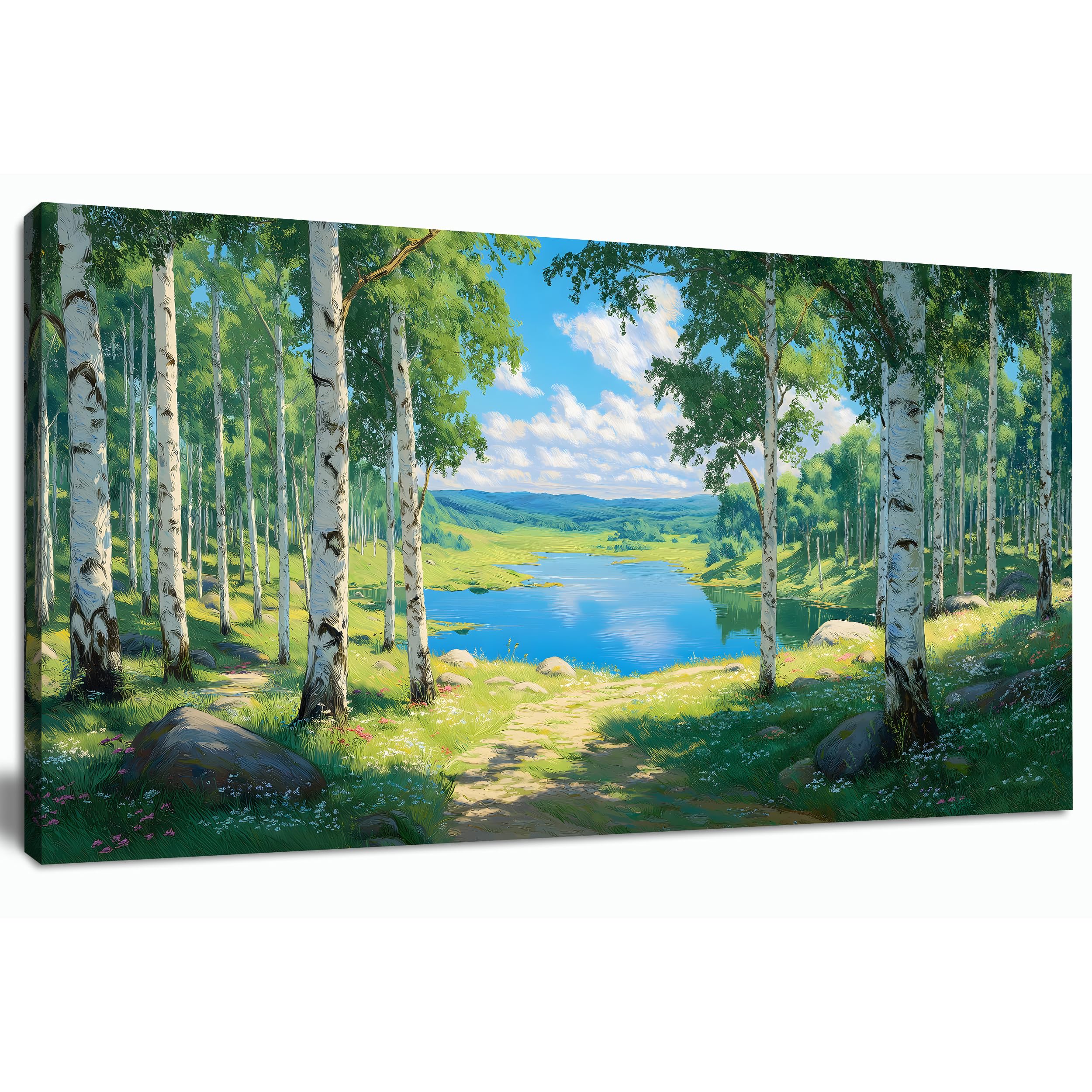 Photo 1 of ***FACTORY SEALED***Trogonup Forest Large Wall Art for Living Room Blue Lake and Green Trees Modern Canvas Prints Mountain Landscape Artwork for Bedroom Office Kitchen Home Decor 20x40 Inch