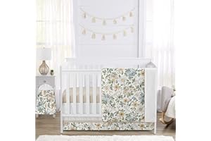 Sweet Jojo Designs 4-Piece Baby Crib Bedding Set (Blue Boho Vintage Floral) for Girls, Infants/Nursery incl. Blanket, Fitted Sheet, Skirt, Diaper Stacker (Shabby Chic Rose, Daisy, Bohemian Wildflower)