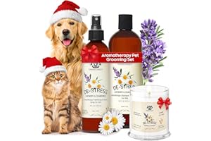 GERRARD LARRIETT AROMATHERAPY PET CARE Dog Shampoo and Conditioner Aromatherapy Pet Bundle Set Itchy Skin Relief - De-Stress Dog Grooming Bundle with Dogs Calming Spray Scent Mist, and Pet Odor Eliminator Candle - Lavender & Chamomile