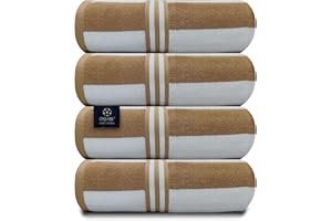 ORGANIX - SUSTAINABLE HEALTH SUPPLIES Organix Oversized Beach Towel 36"x72", Large Highly Absorbent Cabana Striped Pool Towels, 100% Ringspun Cotton Bathroom and Pool Towel 4 Pack Adult Luxury Beach Towels, Quick Dry Lightweight - Beige