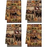 Pintukee Vintage Rustic Kitchen Towel Set of 4, Lodge Bear Mountain Dish Towels for Kitchen Soft Absorbent Country Cabin Decor Hand Drying Baking Cooking Cloth, Farmhouse Decor 16" x 24"