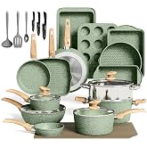 MAISON ARTS 30 Piece Pots and Pans Set, Kitchen Cookware Sets Non Stick | Induction Compatible, PFOA &amp; PFOS Free, Bakeware Sets with Baking Tray, Frying Pan and Saucepan, Green