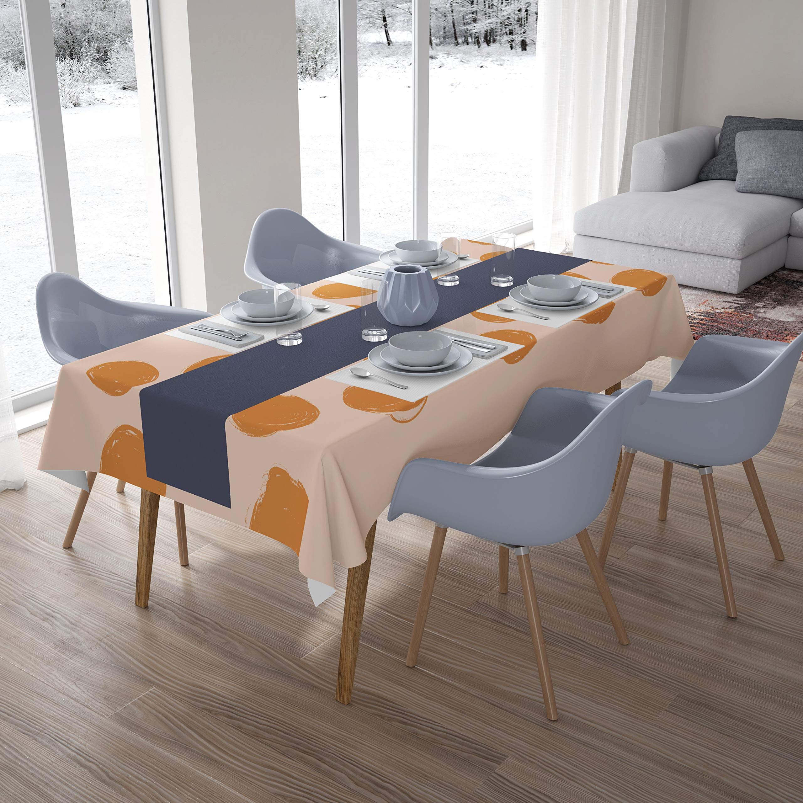 Bonamaison Kitchen Decoration, Tablecloth, Orange, Off White, 140 x 200 Cm - Designed and Manufactured in Turkey