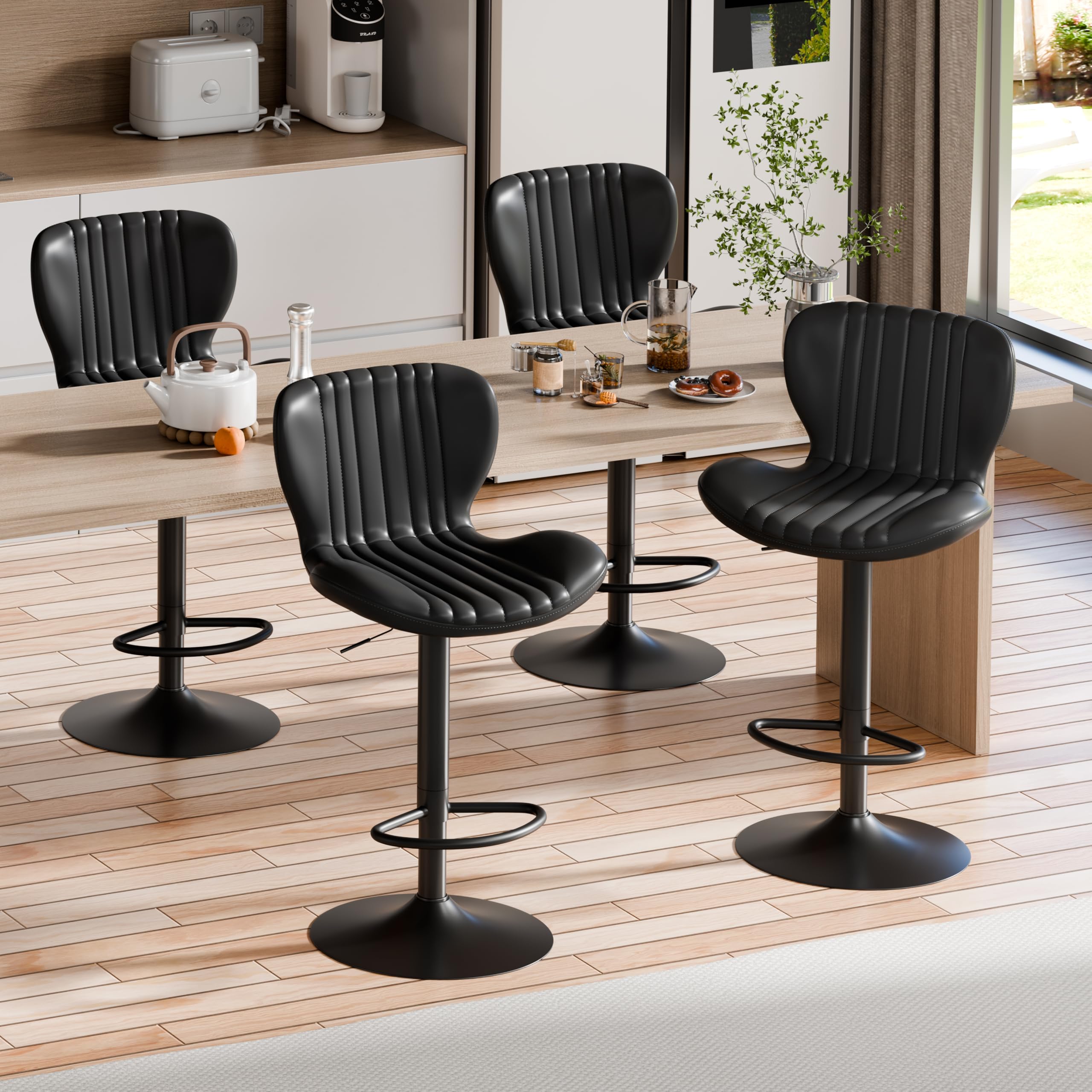 Photo 1 of **ONLY 1**
Shintenchi Bar Stool Modern Swivel Bar Chairs, Counter Height Faux Leather Metal Barstools, Upholstered Island Chairs with Back and Footrest, Black