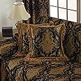 Loom and Mill Luxury Throw Pillow Cover 20 x 20 Inches 1 Piece, Jacquard Decorative Chenille Square Pillow Cover Pillowcase with Lace Edge and Tassels for Bed Couch Sofa Party Home Decor, Black&Gold