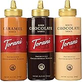 Torani Sauce 3 Pack Chocolate, Caramel, White Chocolate 16.5 Oz with NEW Packaging by Torani