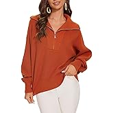 BERESIA Women's Casual Long Sleeve Half Zip Lapel Sweaters Fall Chunky Loose Knit Pullover Tops