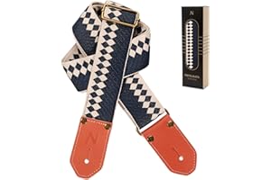 Nefelibata Cool Woven Guitar Strap - Cotton Guitar Straps with Thicked First Layer Vegetable Tanned Cowhide Leather Ends for Acoustic, Bass, Electric, Best Gift for Your Love Guitarists (Diamond Blue)