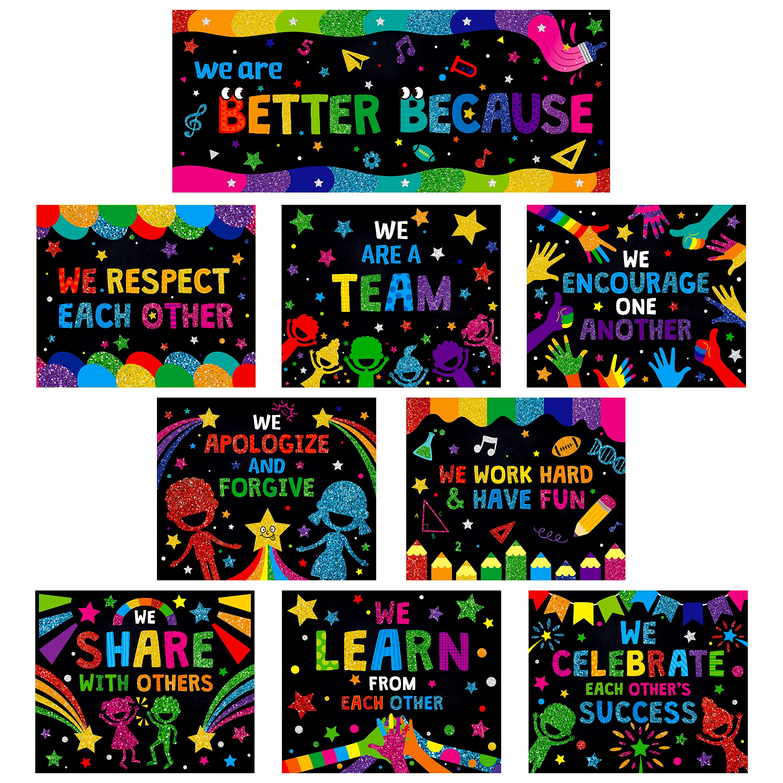 10 PCS Classroom Poster, Colorful Bulletin Board Decoration Motivational Posters We are Better Poster Banner for School & Classroom Kindergarten Preschool Primary Middle High School (12” x 10”)
