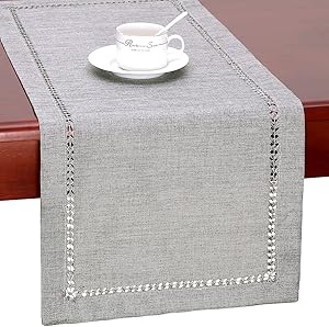 Grelucgo Handmade Hemstitch Gray Dining Table Runner Or Dresser Scarf, Rectangular 14 by 72 Inch