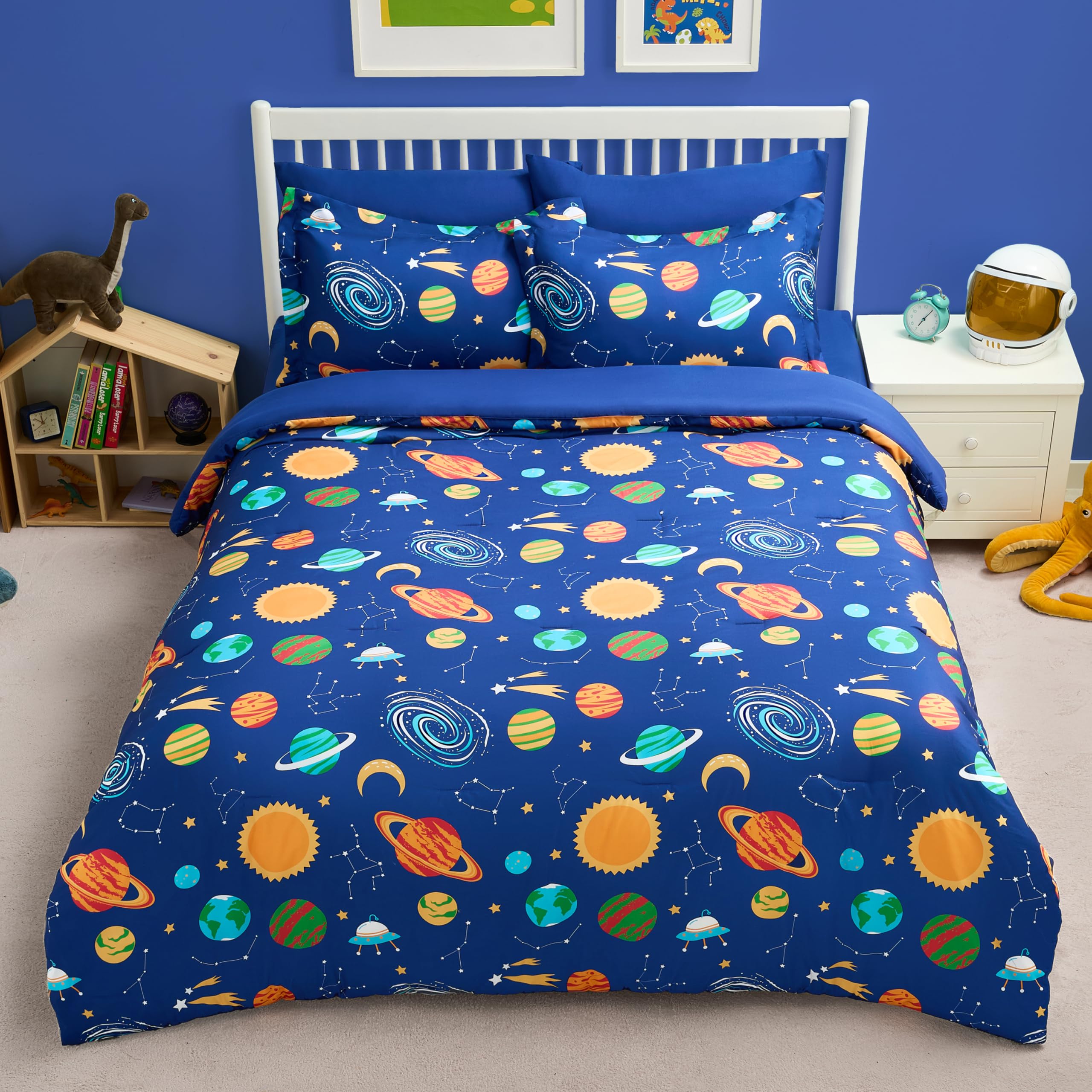 Joiedomi Kid Full Comforter Set 7 Piece Cosmic Space Bedding Set for Boys Girls Super Soft Microfiber Bed in a Bag with Comforter Sheets Pillowcase Sham Image