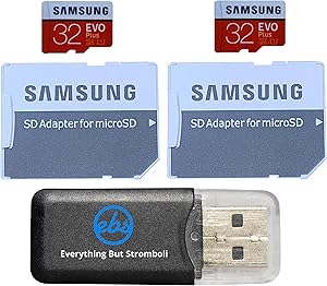 Samsung Evo Plus GB MicroSD Memory Card (2 Pack) Works with GoPro Hero 8 Black (Hero8), Max 360 UHS-I, Speed Class 10, (MB-MC) Bundle with (1) Everything But Stromboli TF Card Reader (32GB Class 10)