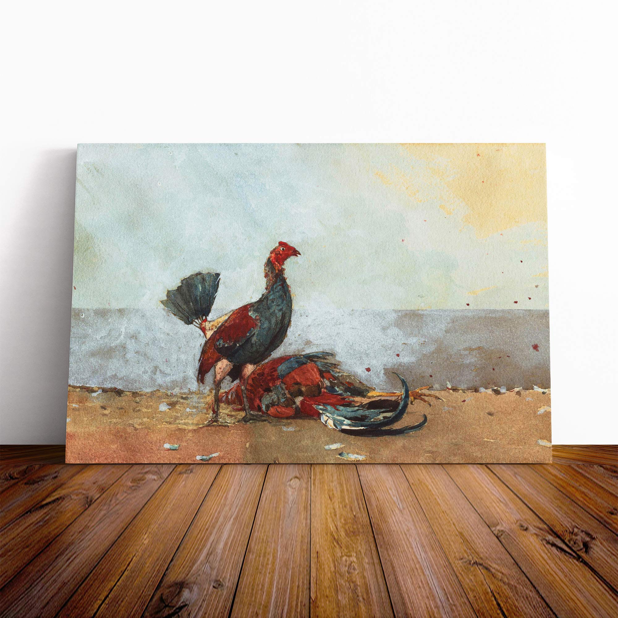 Winslow Homer The Cock Fight Canvas Print | Gallery Wrapped 30mm Frame Wall Art | 20x14 inches | Ready to Hang | Modern Picture | Living Room Bedroom Lounge Office