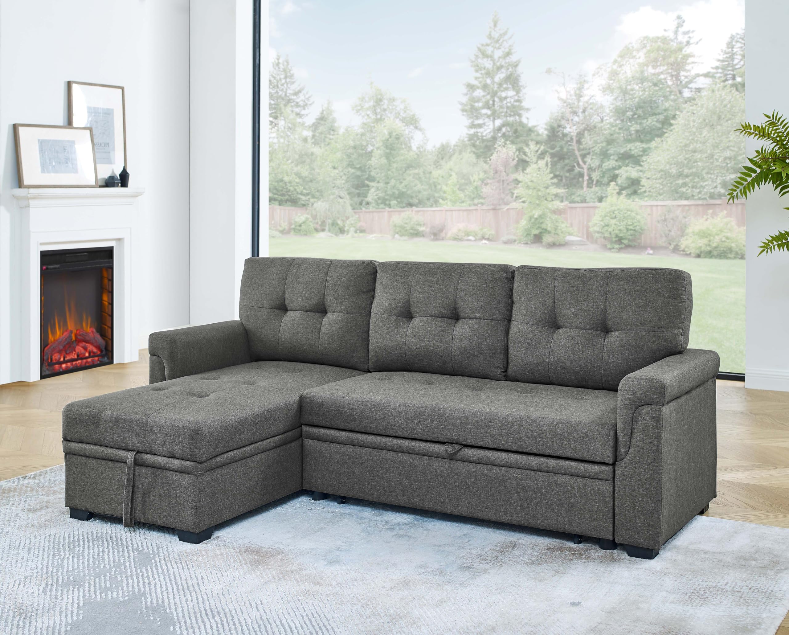 Photo 1 of *THREE SEPERATE PACKAGES*86 INCH L Shaped Convertible Sleeper Sectional Sofa Pull-Out Couch Bed, Tufted Linen Upholstered Reversible Corner Couch Pullout Sofabed w/Detachable Backrest and Storage Chaise for Living Room Office