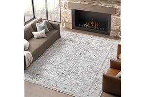 jinchan Area Rug 6x9 Washable Rug Living Room Vintage Rug Boho Area Rug Large Rug Accent Rug Thin Carpet Retro Floral Print Indoor Mat for Bedroom Kitchen Farmhouse Taupe