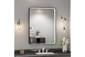 Twalsu 24x32 Inch LED Bathroom Mirror with Lights, Black Metal Framed LED Mirror for Bathroom, 3 Colors and Stepless Dimmable Wall Mounted Lighted Bathroom Vanity Mirror, Anti-Fog, Memory