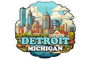 NO THORNS MEDIA Detroit Michigan Sticker 4 Inch Travel Souvenir City Destination - Waterproof Vinyl Decal for Laptop Water Bottle Car Tumbler - Durable Aesthetic Long-Lasting Stickers for Adults ID44990