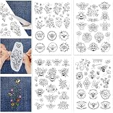 GLOBLELAND 4 Sheets Bee Water Soluble Embroidery Pattern 8.3&times;11.7 inch | Self-adhesive Stabilizer for Embroidery Stick &amp; Stitch Hand Sewing Stabilizer Wash Away for Sewing Lovers Beginners