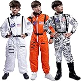 Maxim Party Supplies Kids Astronaut Costume Space Suit Onesie With Embroidered Patches And Pockets For Children, Boys, Toddlers (6/8, White)