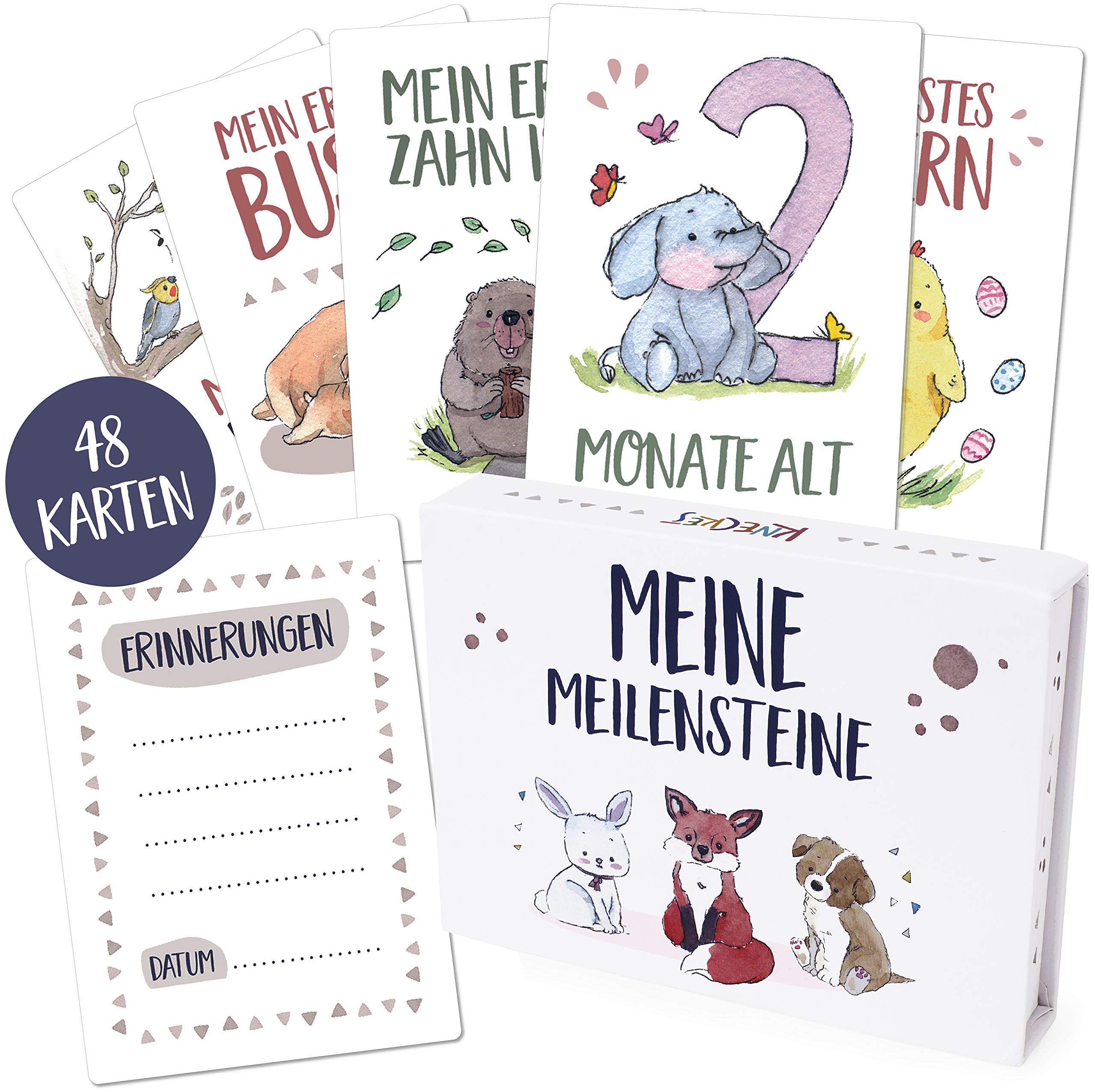 48 High Quality Baby Milestone Cards / Milestone Baby Cards with Beautiful Gift Box and Guide - A nice Gift for Birth, Christening or Baby Shower for Girls and Boys