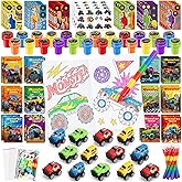 BenLouis 84Pcs Monster Truck Party Favors Truck Car Theme Coloring Books Crayons Sticker Set Bulk for Kids Racing Wheels Birthday Decor Goodie Bag Stuffer Classroom Rewards Craft Pinata Supplies