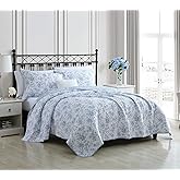 Laura Ashley Home - Twin Quilt Set, Reversible Floral Cotton Bedding with Matching Sham, Home Decor for All Seasons (Walled Garden Blue, Twin)