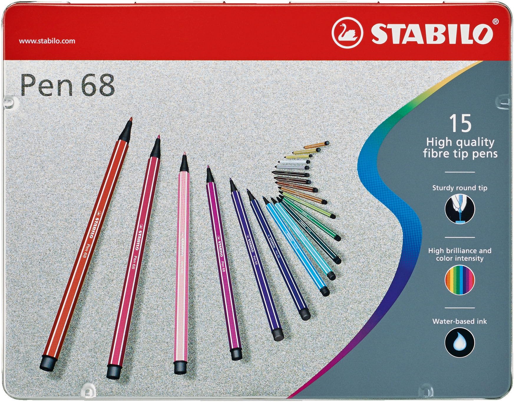 STABILO Pen 68 - Premium Fibre-Tip Pen - Arty - Tin of 15 - Assorted Colours — image 1