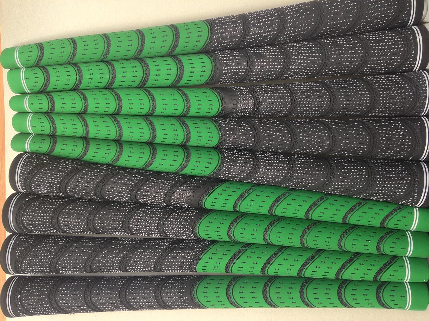 New Set of 9 green and Black Compound Golf Grips + Tape + instructions