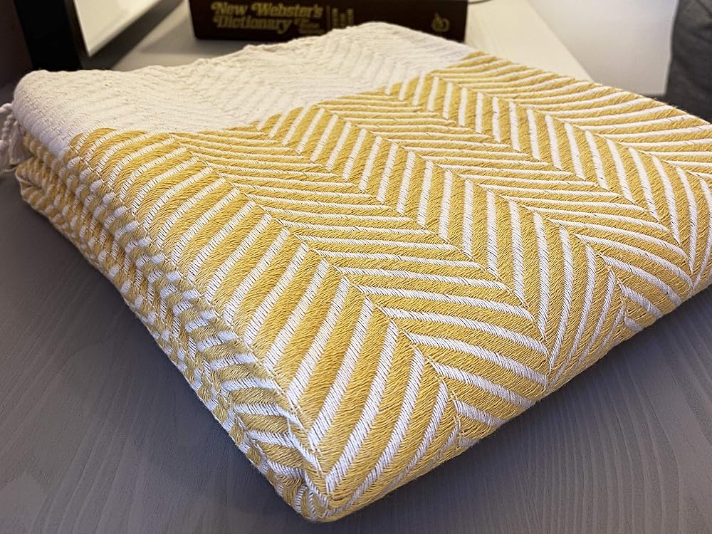 Mustard Yellow Cotton Throw Blanket, Handmade, 220x100 cm Amazon.co.uk Handmade