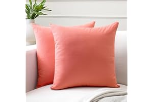 Encasa XO Cotton Throw Pillow Covers Set of 2 I 16x16 in (40x40 cm) - Coral I No Insert I Plain Square Pillowcases I Machine 