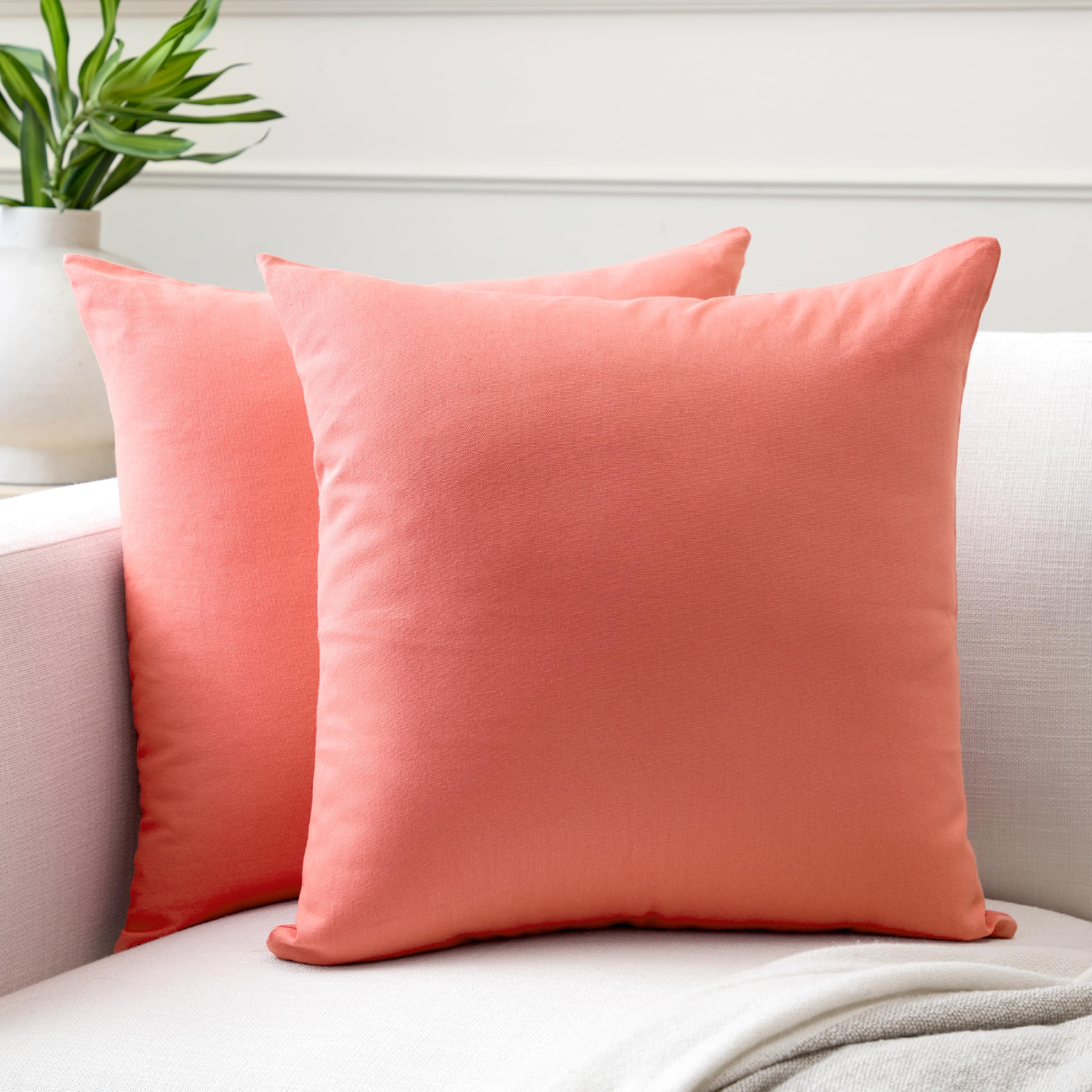 Encasa XO Cotton Throw Pillow Covers Set of 2 I 16x16 in (40x40 cm) - Coral I No Insert I Plain Square Pillowcases I Machine Washable | Indoor Use Only — image 1