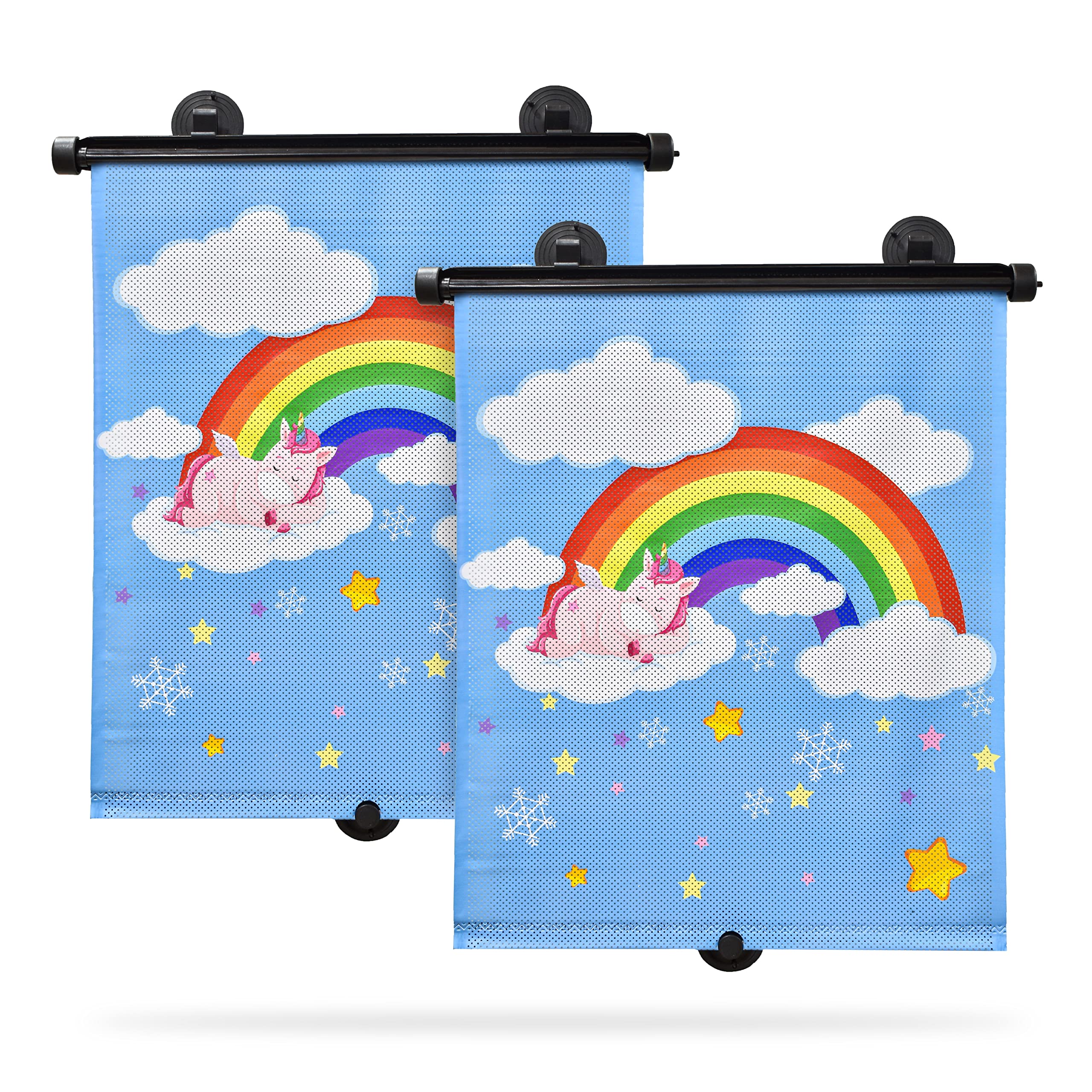 Photo 1 of EcoNour Car Window Shade for Baby (2 Pack) | Kid Window Shades for Car | Sparkling Unicorn Rainbow Print (15" x 17") | Retractable Shades for Side Windows for Effective Sun Protection