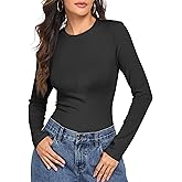 PrettyGuide Womens Cotton Ribbed Long Sleeve T Shirts Crewneck Slim Fit Basic Layering Underscrubs Tee Breathable Spring Tops