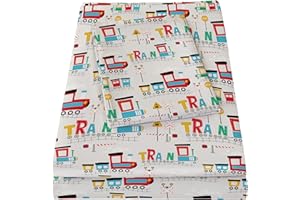 Bedmoon Boys Twin Sheets, Kids Train Soft Microfiber Twin Sheets & Pillowcases with Elastic Corner Straps, Red Blue