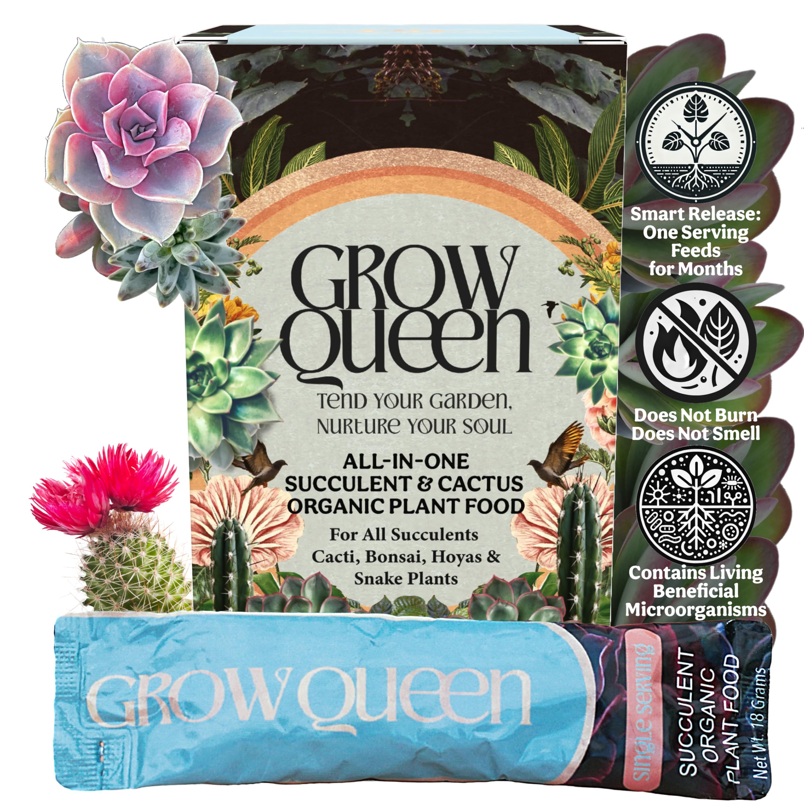 Photo 1 of Grow Queen Complete Organic Cactus & Succulent Fertilizer, Succulent Plant Food & Cactus Food, Bonsai, Snake Plant Fertilizer, 11 Servings Fast & Slow Release Feeds up to 44 Plants 8 Months