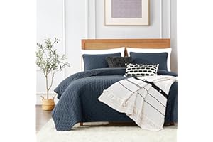 ROARINGWILD Navy Blue Twin Size Quilt Bedding Set with Pillow Sham, Lightweight Soft Bedspread Coverlet, Quilted Blanket Thin Comforter Bed Cover, All Season, 2 Piece, 68x90 inches