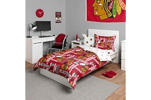 FOCO Chicago Blackhawks NHL Team Color Bed in a Bag Comforter Bedding 5 Piece Set - Twin